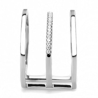 DA049 - High polished (no plating) Stainless Steel Ring with AAA Grade CZ  in Clear