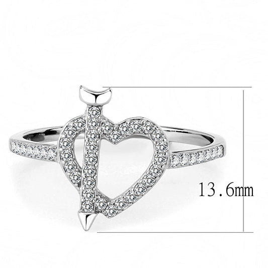 DA052 - High polished (no plating) Stainless Steel Ring with AAA Grade CZ  in Clear