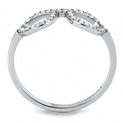 DA055 - High polished (no plating) Stainless Steel Ring with AAA Grade CZ  in Clear