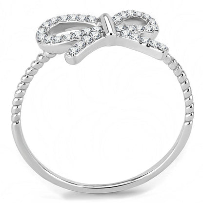 DA057 - High polished (no plating) Stainless Steel Ring with AAA Grade CZ  in Clear