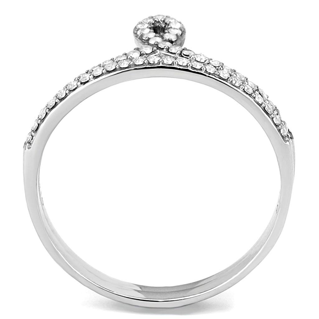 DA063 - High polished (no plating) Stainless Steel Ring with AAA Grade CZ  in Clear
