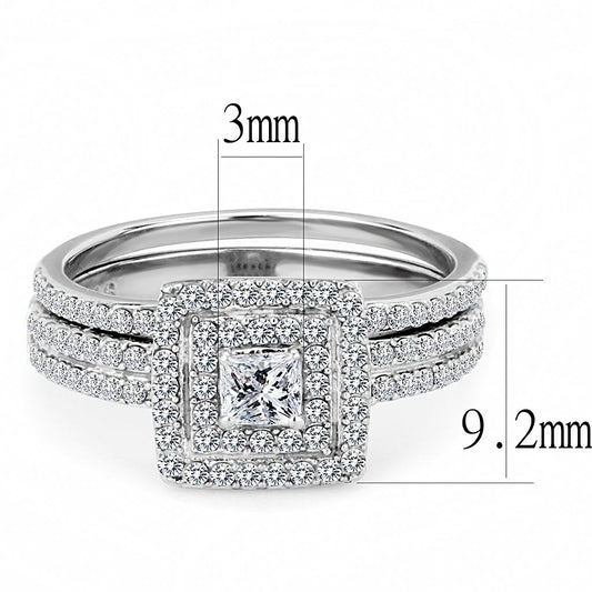 DA064 - High polished (no plating) Stainless Steel Ring with AAA Grade CZ  in Clear