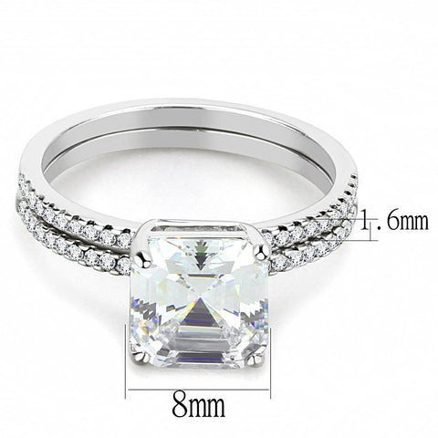 DA065 - High polished (no plating) Stainless Steel Ring with Cubic  in Clear