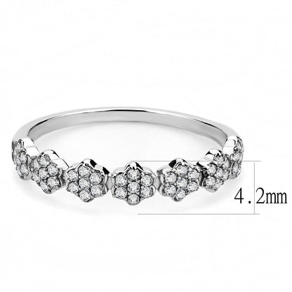 DA102 - High polished (no plating) Stainless Steel Ring with AAA Grade CZ  in Clear