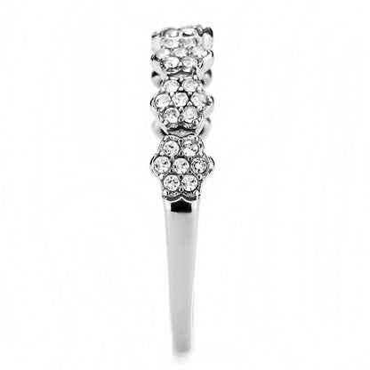 DA102 - High polished (no plating) Stainless Steel Ring with AAA Grade CZ  in Clear