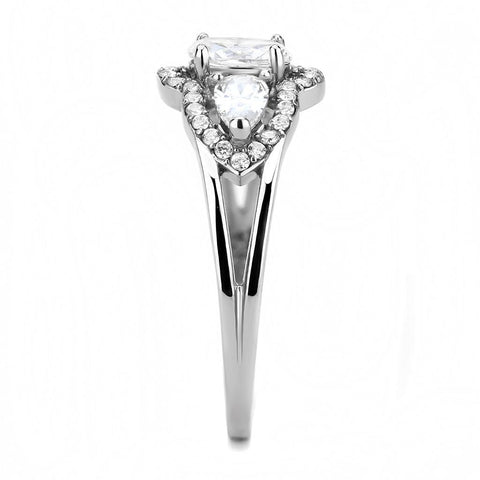 DA103 - High polished (no plating) Stainless Steel Ring with AAA Grade CZ  in Clear