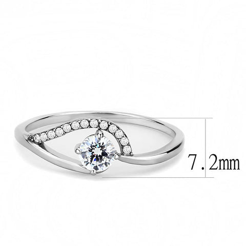 DA105 - High polished (no plating) Stainless Steel Ring with AAA Grade CZ  in Clear