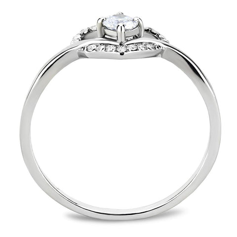 DA106 - High polished (no plating) Stainless Steel Ring with AAA Grade CZ  in Clear