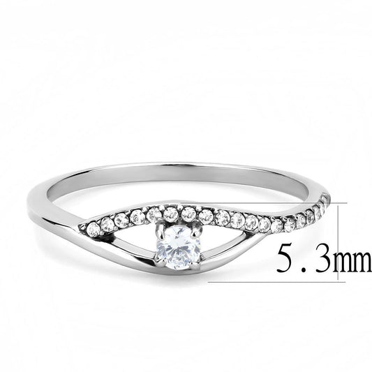 DA108 - High polished (no plating) Stainless Steel Ring with AAA Grade CZ  in Clear