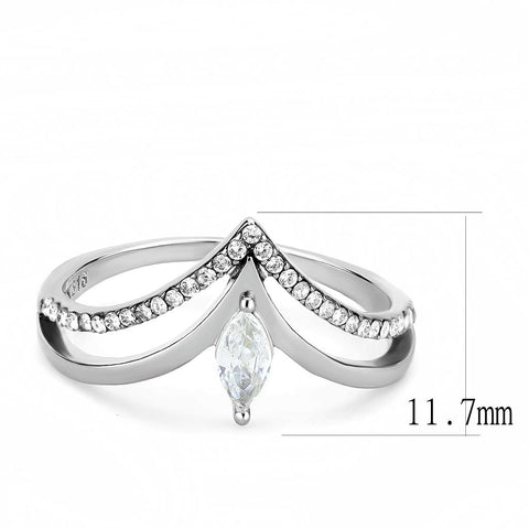 DA109 - High polished (no plating) Stainless Steel Ring with AAA Grade CZ  in Clear