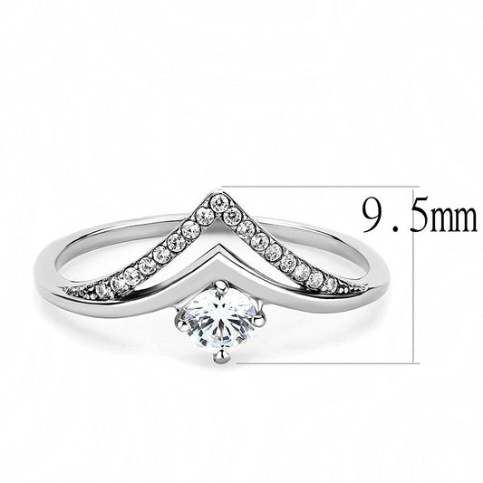 DA110 - High polished (no plating) Stainless Steel Ring with AAA Grade CZ  in Clear