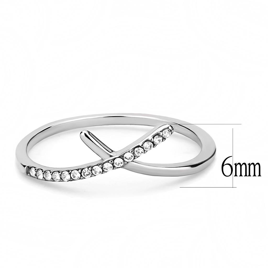 DA112 - High polished (no plating) Stainless Steel Ring with AAA Grade CZ  in Clear