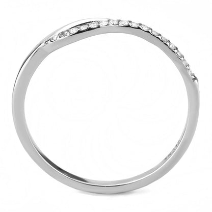 DA113 - High polished (no plating) Stainless Steel Ring with AAA Grade CZ  in Clear