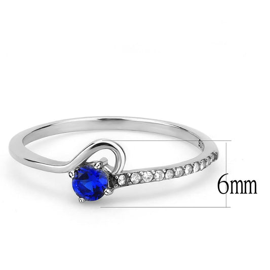 DA114 - High polished (no plating) Stainless Steel Ring with AAA Grade CZ  in London Blue