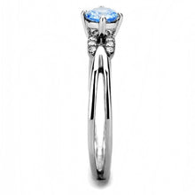 DA116 - High polished (no plating) Stainless Steel Ring with AAA Grade CZ  in Sea Blue