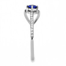 DA121 - High polished (no plating) Stainless Steel Ring with AAA Grade CZ  in London Blue