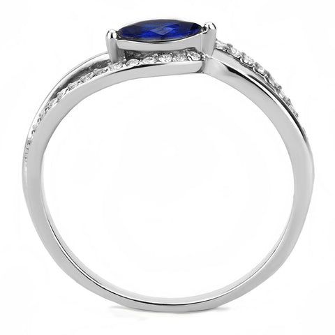 DA122 - High polished (no plating) Stainless Steel Ring with AAA Grade CZ  in London Blue