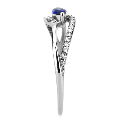 DA122 - High polished (no plating) Stainless Steel Ring with AAA Grade CZ  in London Blue