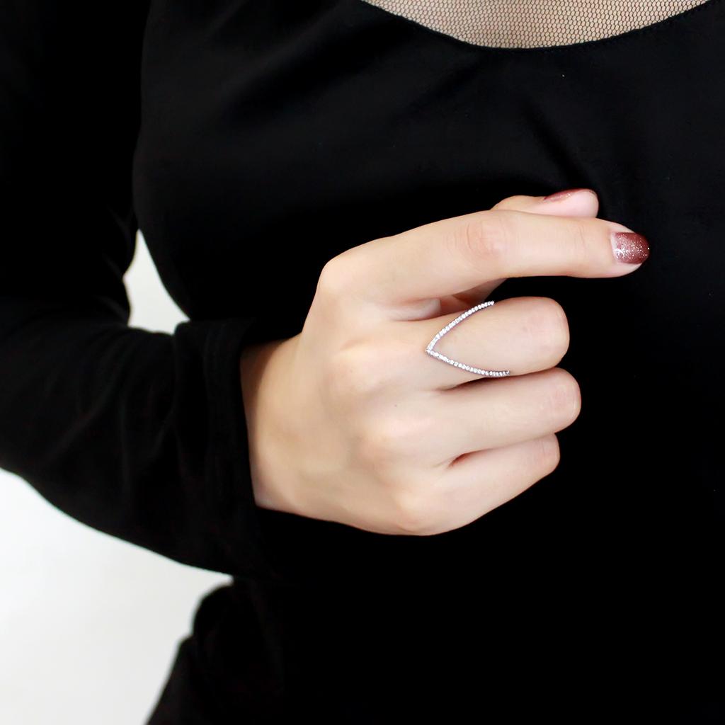 DA132 - High polished (no plating) Stainless Steel Ring with AAA Grade CZ  in Clear