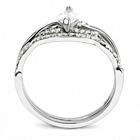 DA133 - High polished (no plating) Stainless Steel Ring with AAA Grade CZ  in Clear