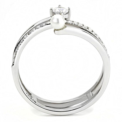 DA134 - High polished (no plating) Stainless Steel Ring with AAA Grade CZ  in Clear