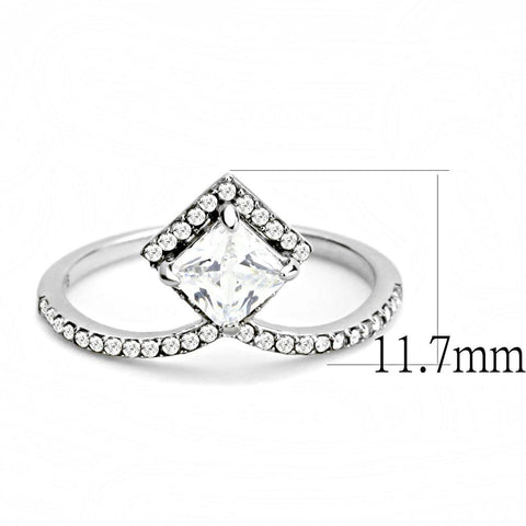 DA136 - High polished (no plating) Stainless Steel Ring with AAA Grade CZ  in Clear