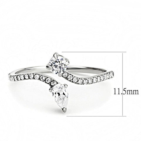 DA138 - High polished (no plating) Stainless Steel Ring with AAA Grade CZ  in Clear