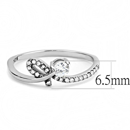 DA142 - High polished (no plating) Stainless Steel Ring with AAA Grade CZ  in Clear