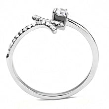 DA145 - High polished (no plating) Stainless Steel Ring with AAA Grade CZ  in Clear