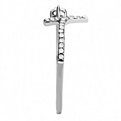 DA145 - High polished (no plating) Stainless Steel Ring with AAA Grade CZ  in Clear