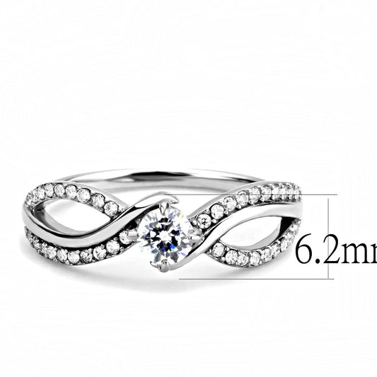 DA147 - High polished (no plating) Stainless Steel Ring with AAA Grade CZ  in Clear