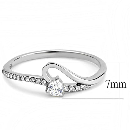 DA148 - High polished (no plating) Stainless Steel Ring with AAA Grade CZ  in Clear