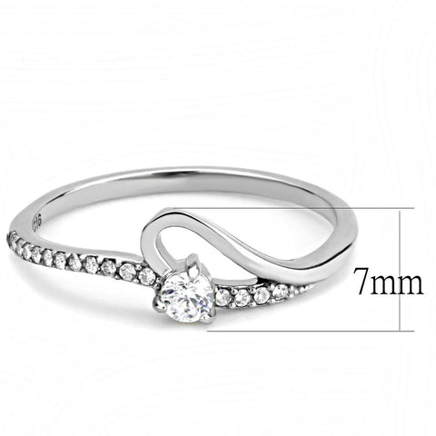 DA148 - High polished (no plating) Stainless Steel Ring with AAA Grade CZ  in Clear