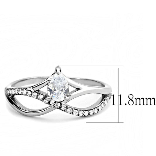 DA149 - High polished (no plating) Stainless Steel Ring with AAA Grade CZ  in Clear