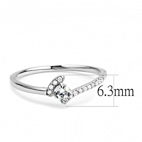 DA152 - High polished (no plating) Stainless Steel Ring with AAA Grade CZ  in Clear