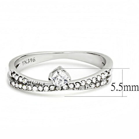 DA153 - High polished (no plating) Stainless Steel Ring with AAA Grade CZ  in Clear