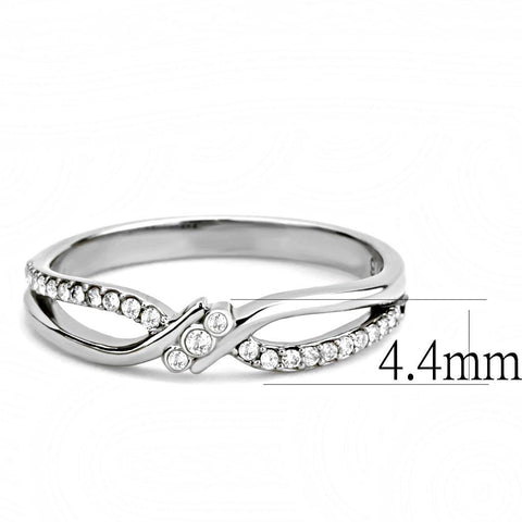 DA156 - High polished (no plating) Stainless Steel Ring with AAA Grade CZ  in Clear