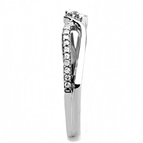 DA156 - High polished (no plating) Stainless Steel Ring with AAA Grade CZ  in Clear