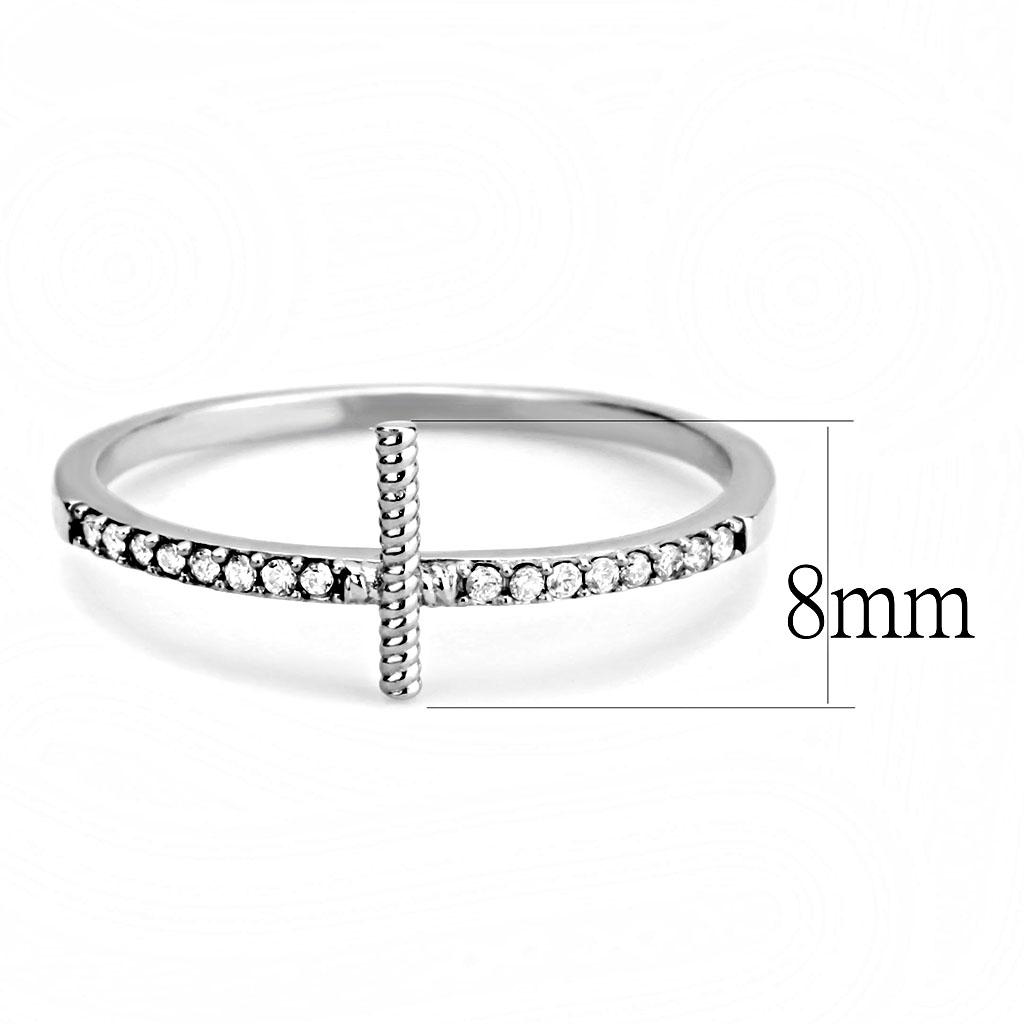 DA161 - High polished (no plating) Stainless Steel Ring with AAA Grade CZ  in Clear