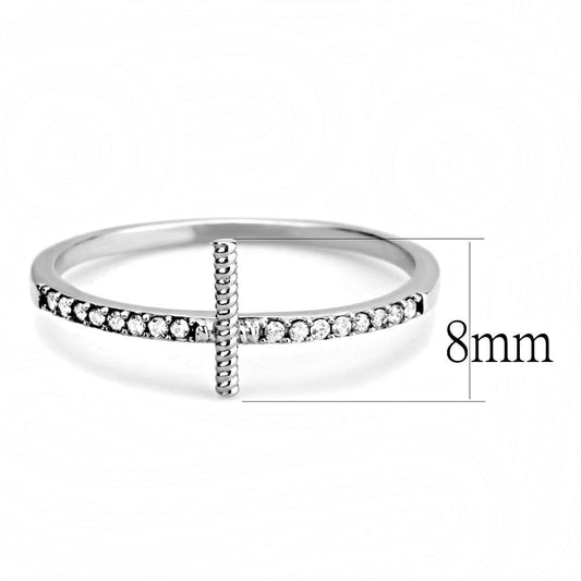 DA161 - High polished (no plating) Stainless Steel Ring with AAA Grade CZ  in Clear