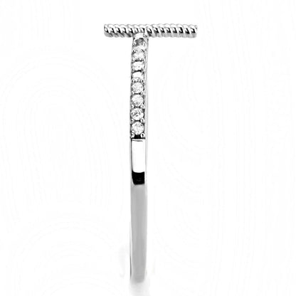 DA161 - High polished (no plating) Stainless Steel Ring with AAA Grade CZ  in Clear