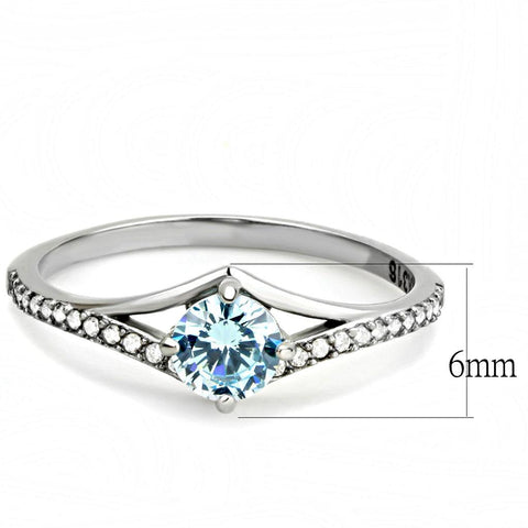 DA167 - High polished (no plating) Stainless Steel Ring with AAA Grade CZ  in Sea Blue