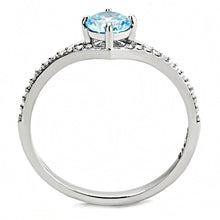 DA167 - High polished (no plating) Stainless Steel Ring with AAA Grade CZ  in Sea Blue