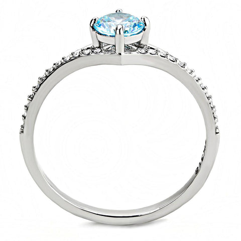 DA167 - High polished (no plating) Stainless Steel Ring with AAA Grade CZ  in Sea Blue