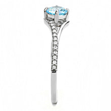 DA167 - High polished (no plating) Stainless Steel Ring with AAA Grade CZ  in Sea Blue