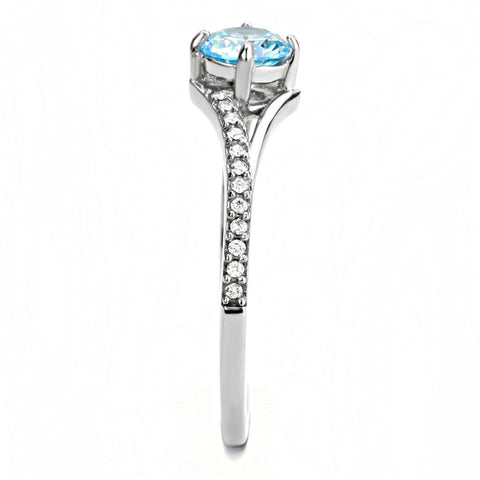 DA167 - High polished (no plating) Stainless Steel Ring with AAA Grade CZ  in Sea Blue