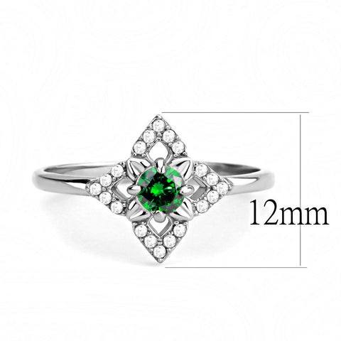 DA168 - High polished (no plating) Stainless Steel Ring with AAA Grade CZ  in Emerald