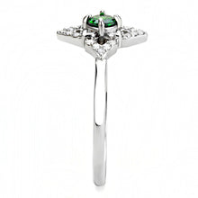 DA168 - High polished (no plating) Stainless Steel Ring with AAA Grade CZ  in Emerald