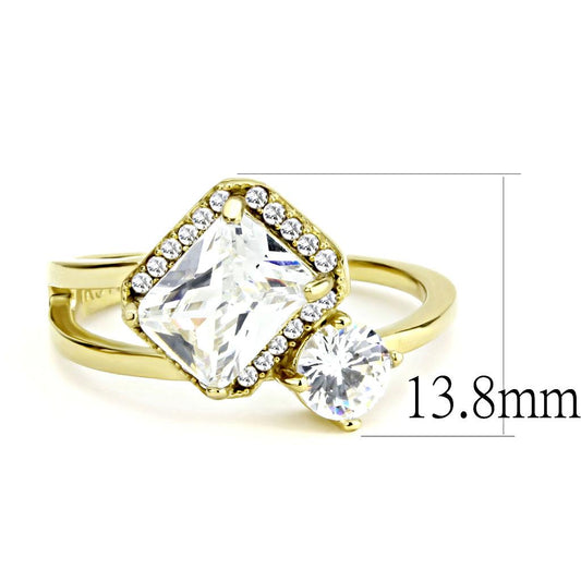 DA173 - IP Gold(Ion Plating) Stainless Steel Ring with AAA Grade CZ  in Clear