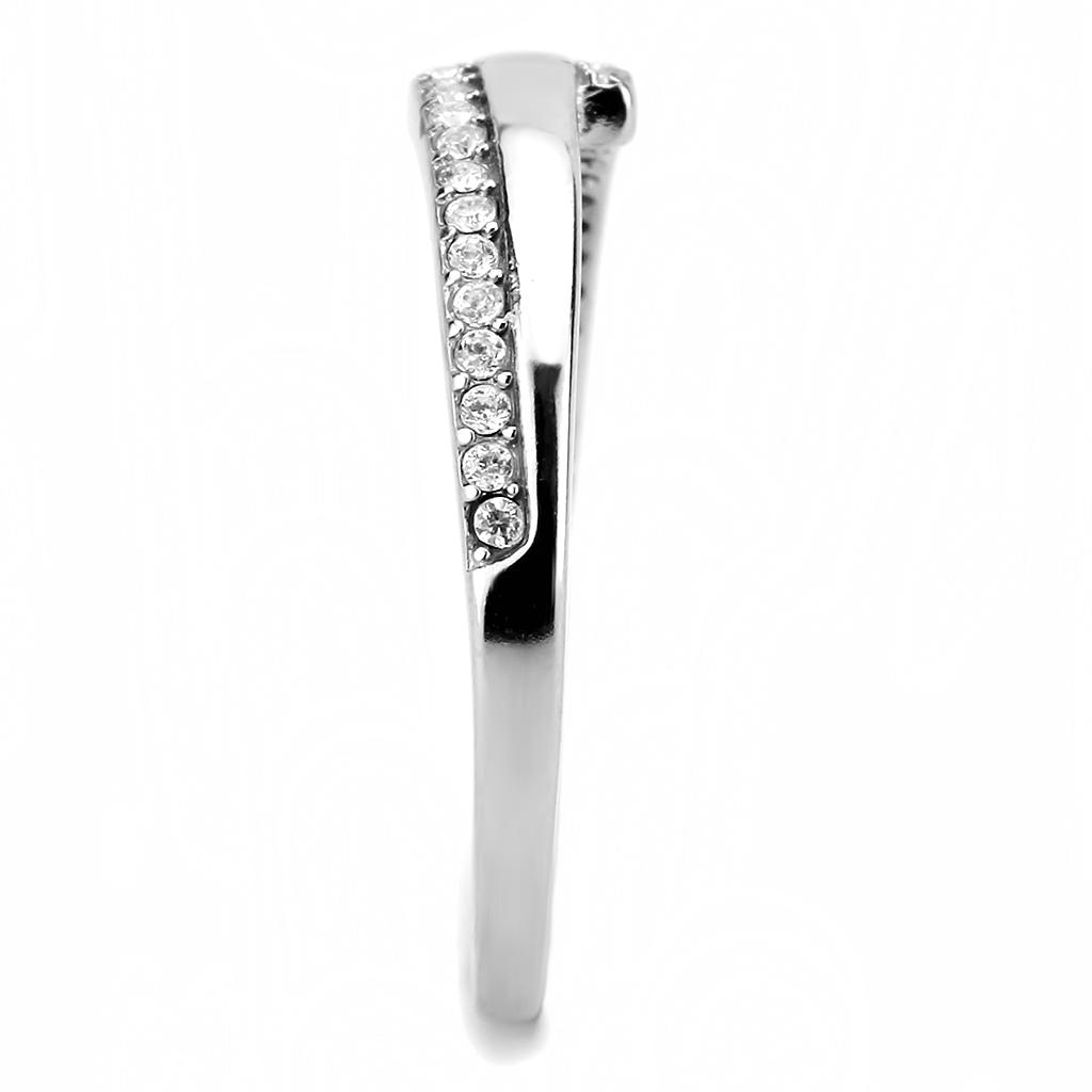 DA234 - High polished (no plating) Stainless Steel Ring with AAA Grade CZ  in Clear